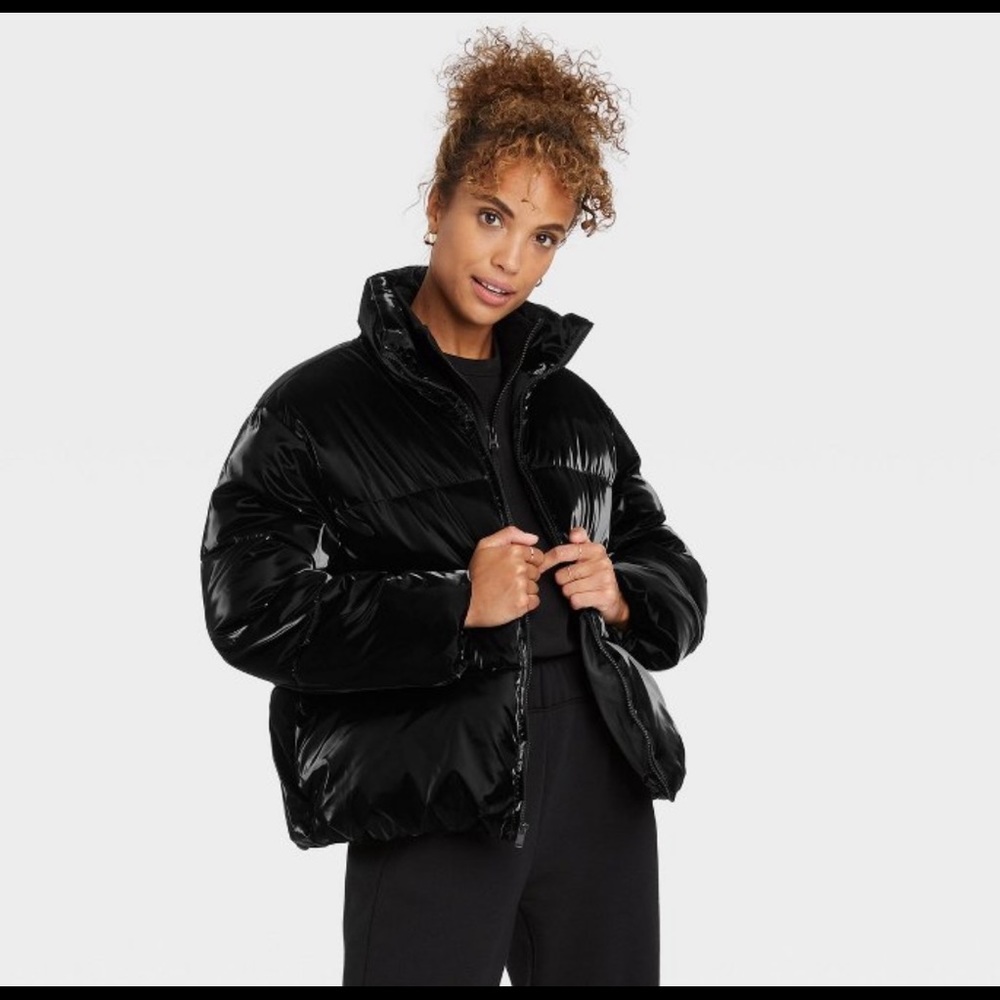 A new day shiny black puffer jacket size medium